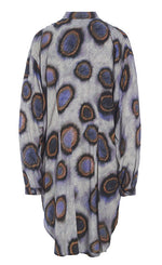 Load image into Gallery viewer, Back view of the bitte kai rand sea shirt. This purple/grey shirt has circular print on it in purple and orange. The shirt also has a curved hem.

