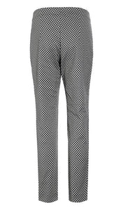 Back view of the bitte kai rand tiny check narrow pant. This pant is black and white checkered.