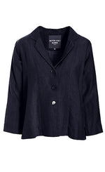 Load image into Gallery viewer, Front view of the bitte kai rand lazy linen jacket. This jacket is black with a notched collar and a 3 button up front. The sleeves are long.
