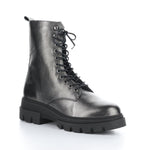 Load image into Gallery viewer,  Front outer side view of the bos &amp; co felete grey round toe boots. These boots have a lace up front, metallic shine, and lug sole.
