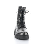Load image into Gallery viewer, Front view of the bos &amp; co felete grey round toe boots. These boots have a lace up front, metallic shine, and lug sole.
