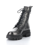 Load image into Gallery viewer, Front inner side view of the bos &amp; co felete grey round toe boots. These boots have a lace up front, metallic shine, and inner zipper, and lug sole.
