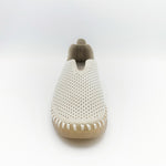 Load image into Gallery viewer, Front view of the Ilse Jacobsen flat shoe in creme. This shoe has a gummy sole. The upper features perforated holes and sparkles
