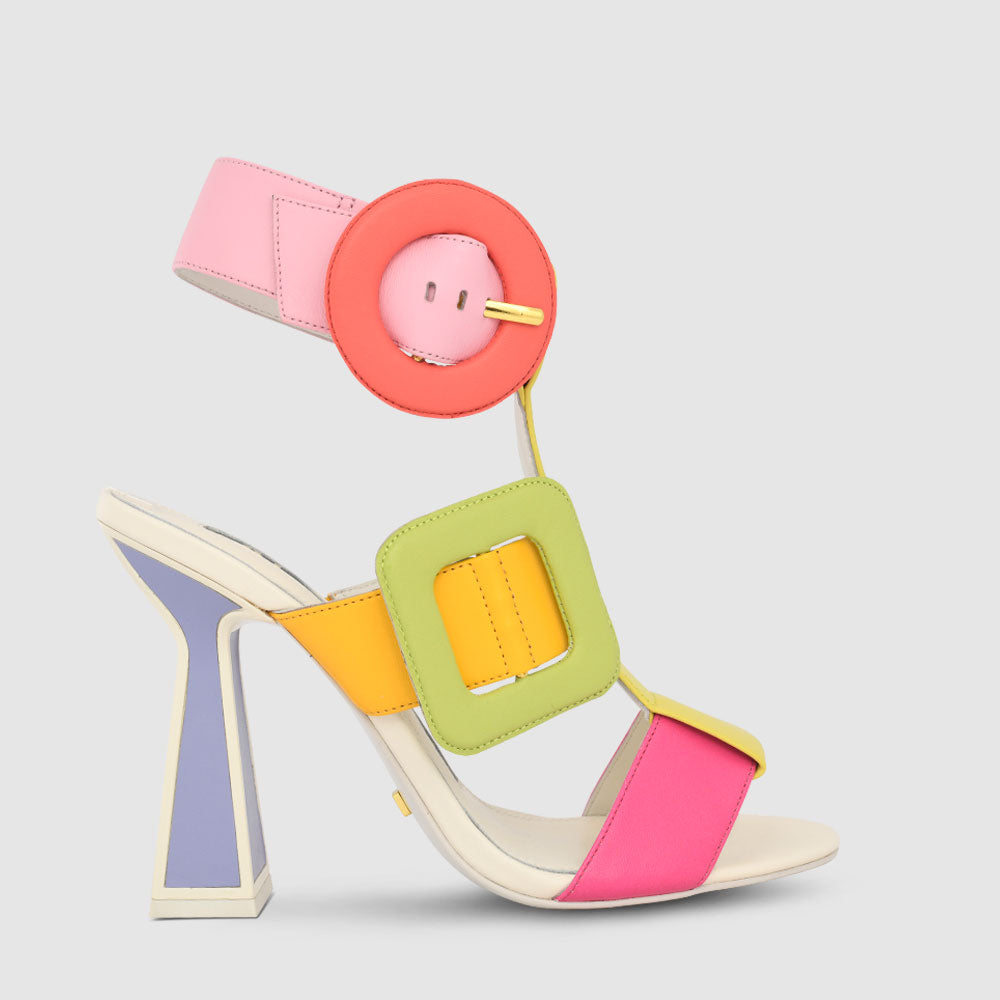 outer side view of the kat maconie deliz high-heel sandal in multibrights