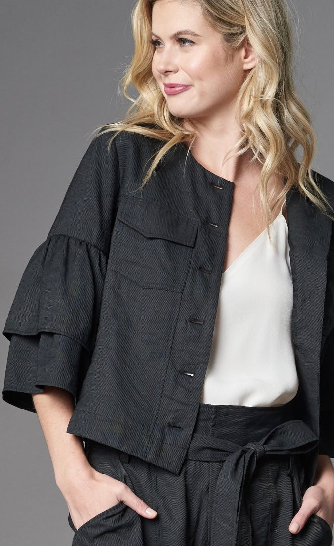 Lola & Sophie Linen Twill Ruffle Sleeve Jacket