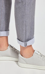 Load image into Gallery viewer, Close up side view of the bottom cuff of the grey Lysse Boyfriend Denim Pants.

