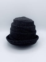 Load image into Gallery viewer, Front view of the lillie &amp; cohoe beatrice hat. This hat is grey with a tiered/folded crown and a rounded brim.
