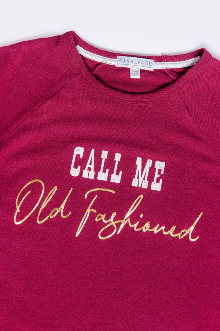 Front view of the pj salvage call me old fashioned top in a wine color.
