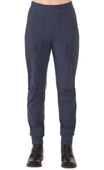 Load image into Gallery viewer, Front view of the porto fan club pant. This black pant is a jogger with large side pockets and a wide waistband.
