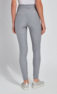 Back, bottom half view of a woman wearing the Lysse Reversible Cotton Legging. This side of the high-waisted legging is grey colored.
