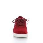 Load image into Gallery viewer, Front view of the softinos elra sneaker in red. These tweed sneakers have a lace up front and a white sole.
