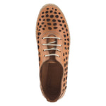 Load image into Gallery viewer, Birdseye view of the Spring Step Bernetta Loafer. This loafer is camel/tan colored. It has a lace up front and cutout holes all over it.
