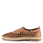 Load image into Gallery viewer, Inner side view of the Spring Step Bernetta Loafer. This loafer is camel/tan colored. It has a lace up front and cutout holes all over it.
