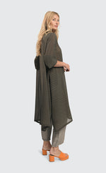 Load image into Gallery viewer, Right side full body view of a woman wearing the Alembika Big Island Chain Chiffon Tunic
