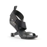Load image into Gallery viewer, outer front side view of the united nude eamz IX Black high heeled sandal.
