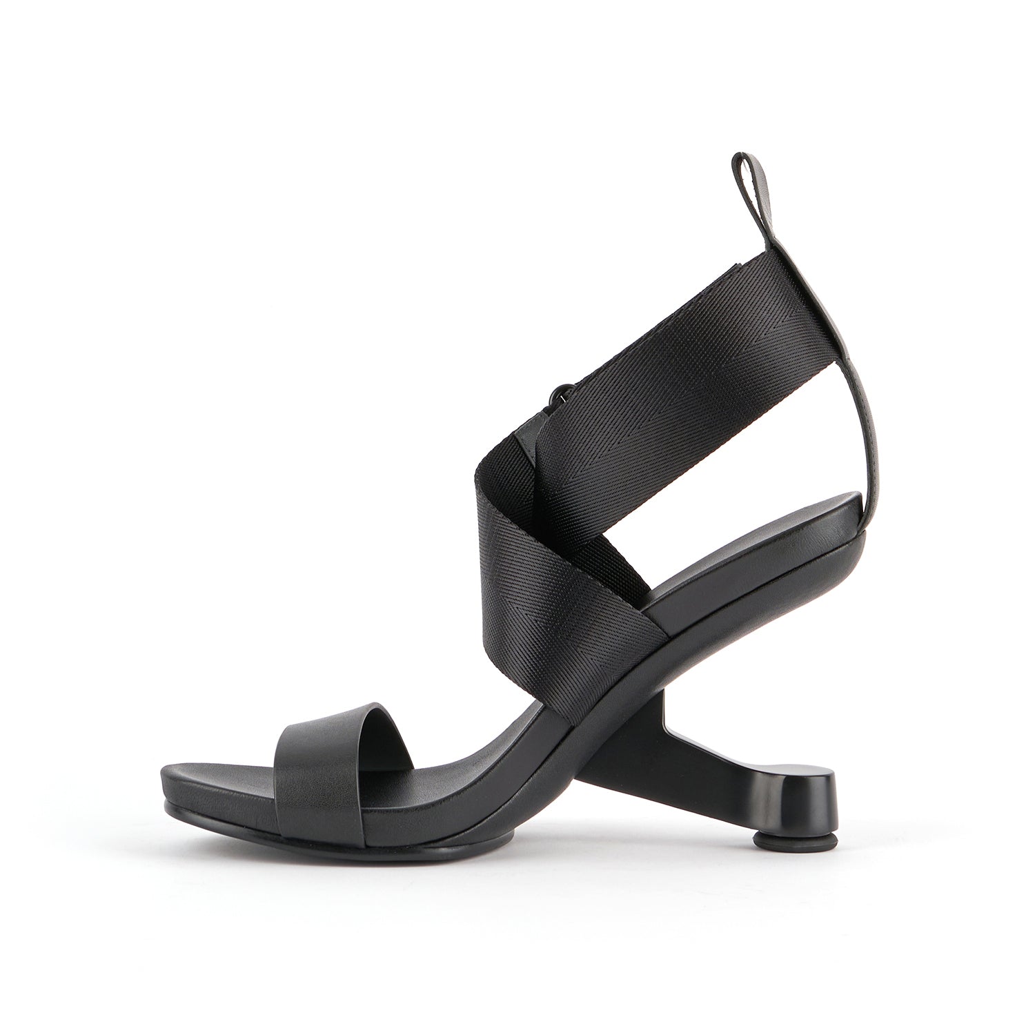 inner side view of the united nude eamz IX Black high heeled sandal.