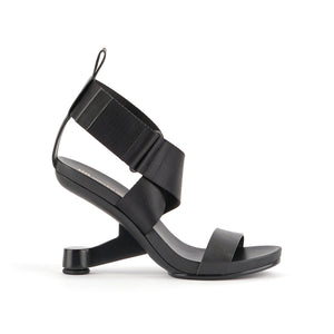 outer side view of the united nude eamz IX Black high heeled sandal.