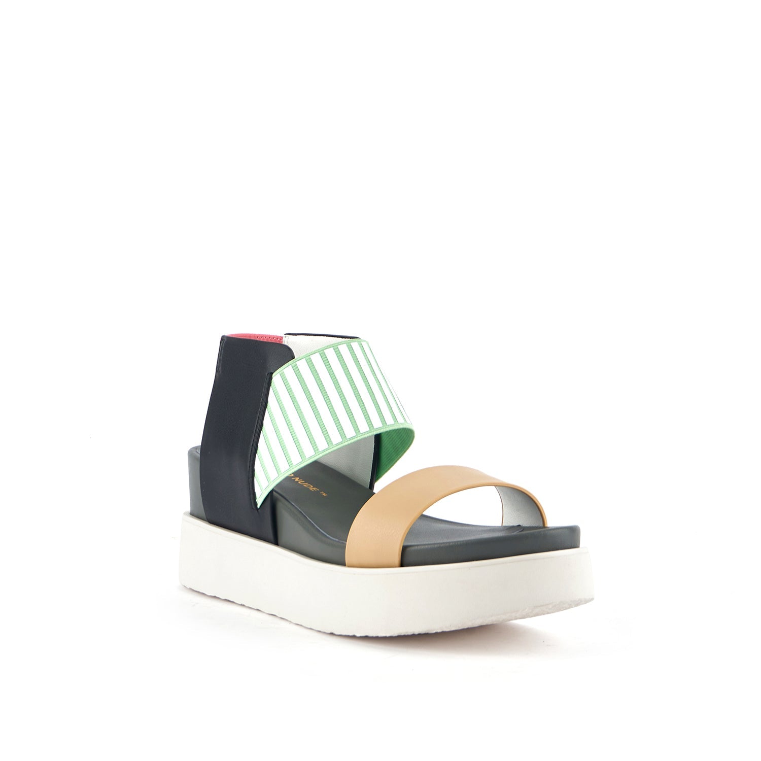 Outer front side view of the united nude rico sandal in the color serenity.
