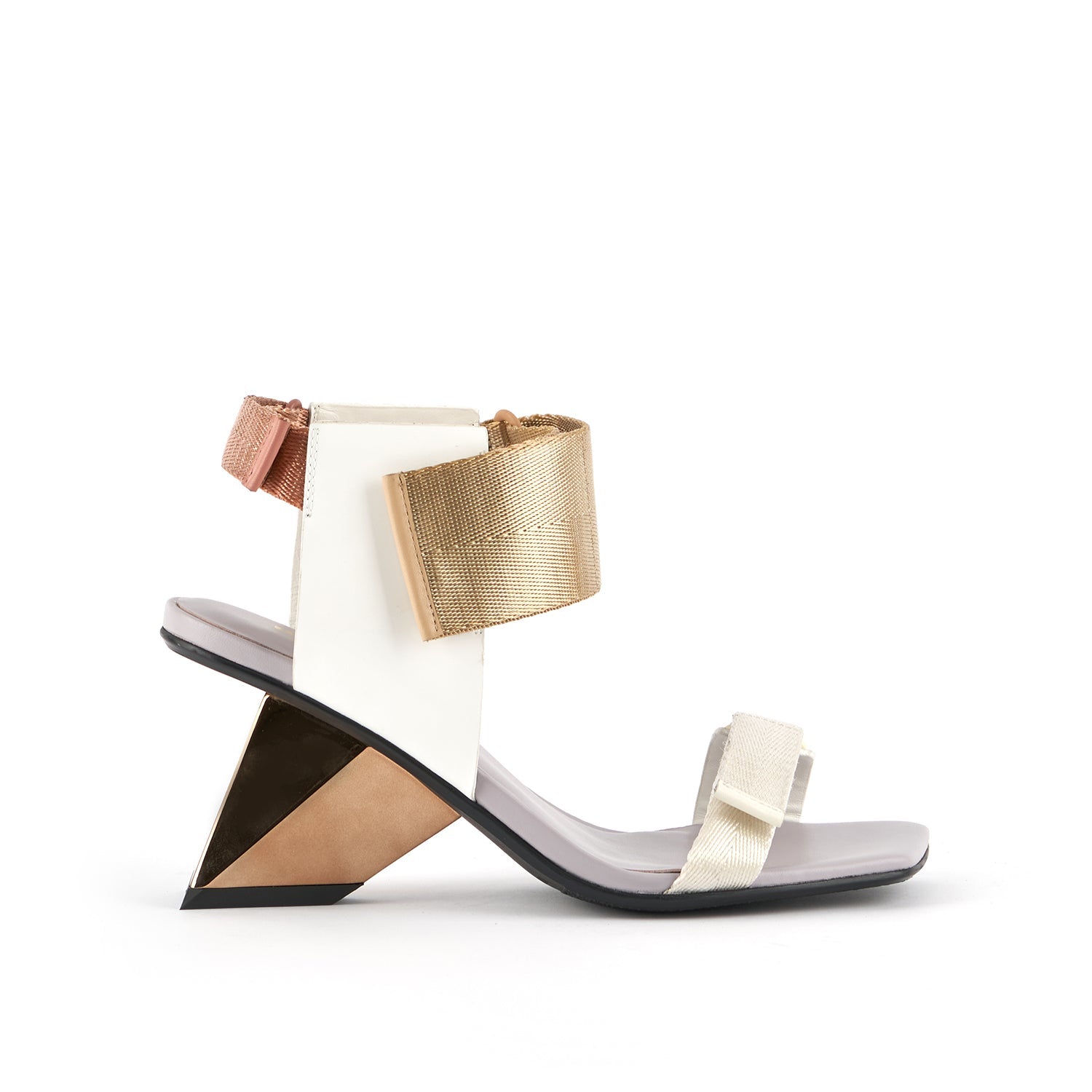 outer side view of the united nude rockit run high heel sandal in the color bohemian.