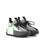 Load image into Gallery viewer, Outer and inner side view of a pair of the united nude roko space sneaker. This sneaker is grey with a platform sole. The upper is a mesh-like fabric. The shoes has a back strap and a lace up front.
